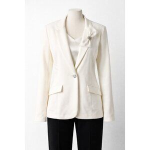 Women‎ Ivory Blazer Jacket Embellished Rhinestone Button Size L